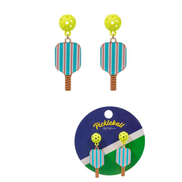 PICKLEBALL SHAPED ENAMEL W/ PATTERN PRINT EARRING