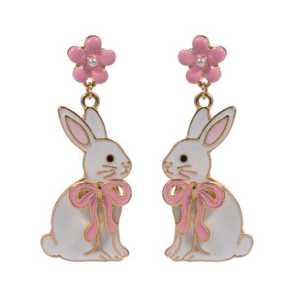 ENAMELED RABBIT W/ BOW HYPOALLERGENIC TITANIUM POST EARRING