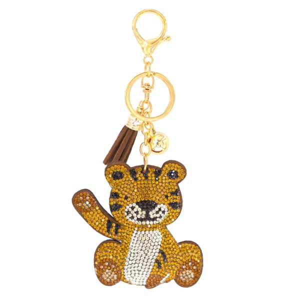 GOLD RHINESTONE TIGER KEYCHAIN