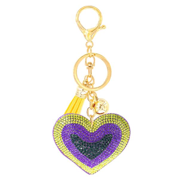 GOLD MARDI GRAS HEART KEYCHAIN (12 UNITS)