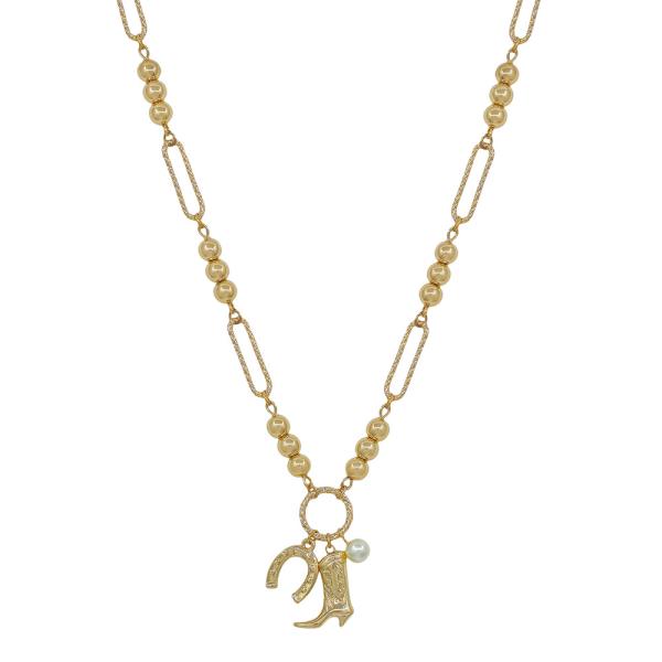 CLIP CHAIN BALL ACCENT BODY COWBOY CHARMS SHORT NECKLACE