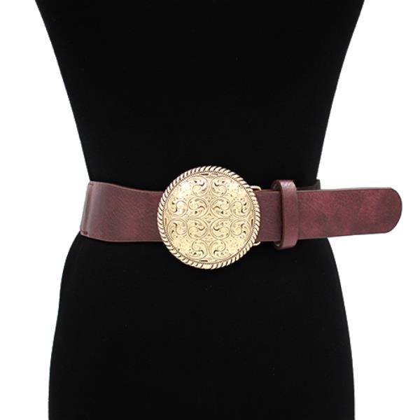 WESTERN PATTERN ROUND METAL BUCKLE BELT