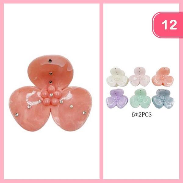 RHINESTONE FLOWER HAIR CLAW CLIP (12 UNITS)