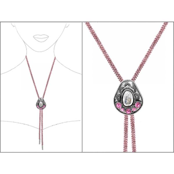 WESTERN GLITTER CORED BOLO COWBOY HAT PENDANT NECKLACE