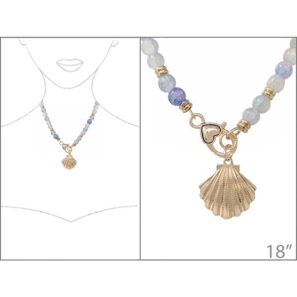 SEA LIFE SHELL PENDANT GLASS BEAD NECKLACE