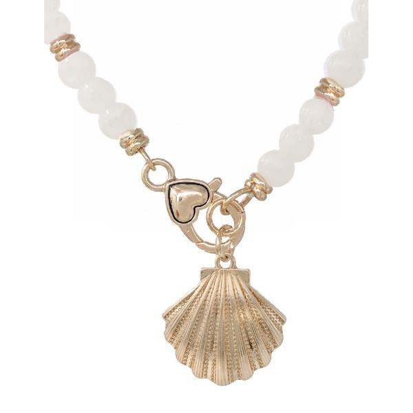 SEA LIFE SHELL PENDANT GLASS BEAD NECKLACE