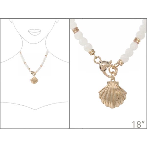 SEA LIFE SHELL PENDANT GLASS BEAD NECKLACE