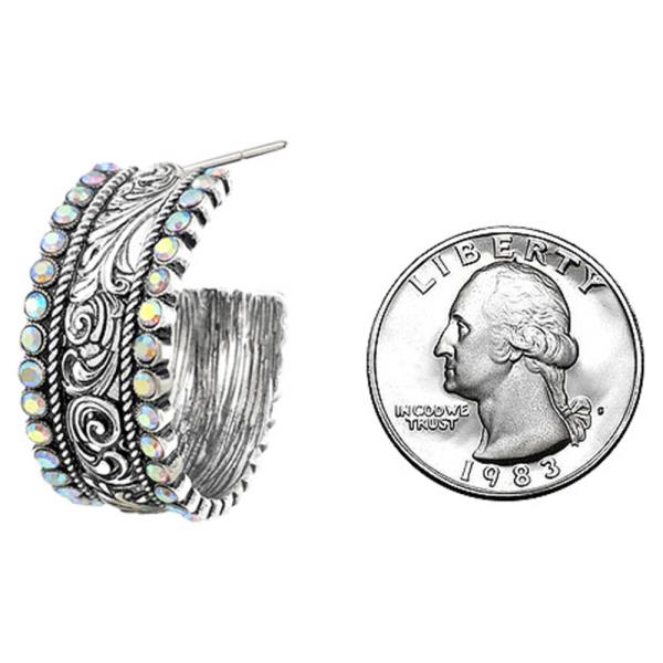 WESTERN FILIGREE GLASS STONE HOOP EARRING