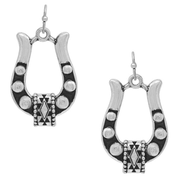 WESTERN BALL TEXTURE HORSESHOE DANGLE EARRING
