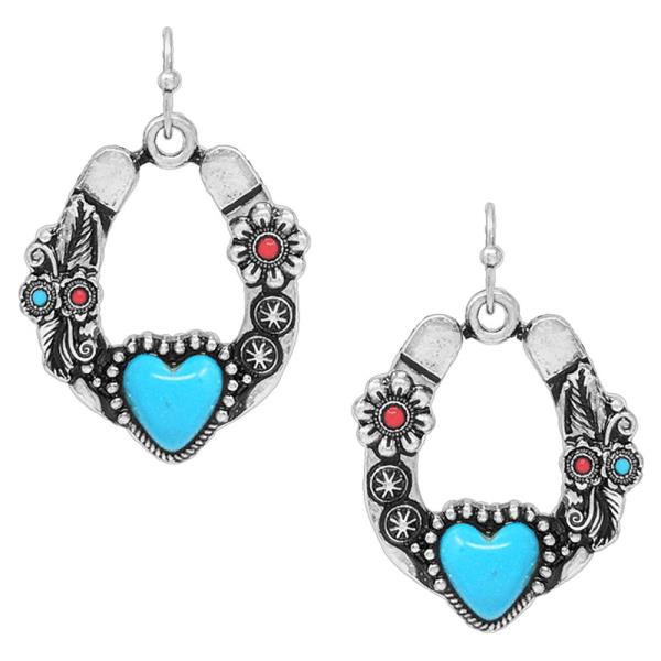 WESTERN HORSESHOE MULTI STONE DANGLE EARRING