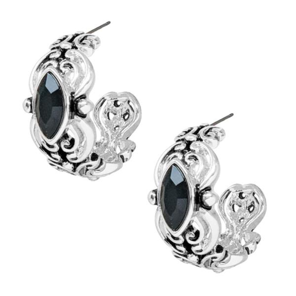 TAILORED CUTOUT FILIGREE TEXTURED WITH STONE HOOP EARRING
