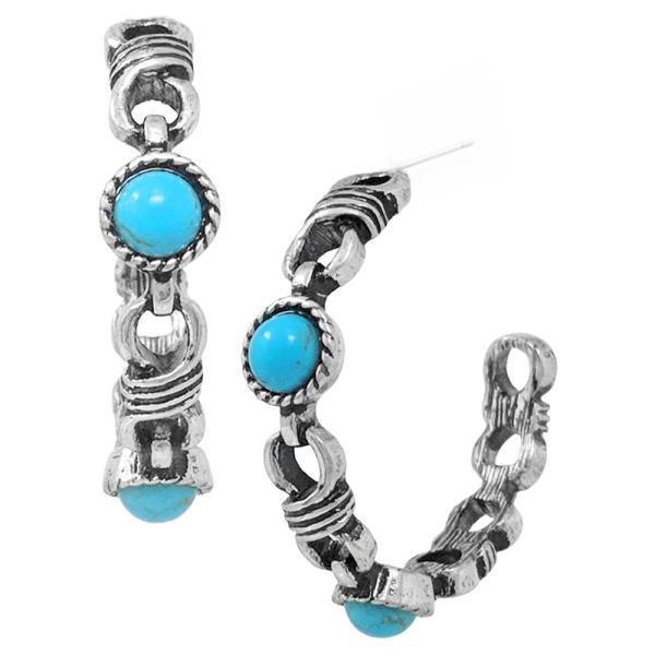 WESTERN SEMI STONE HOOP EARRING