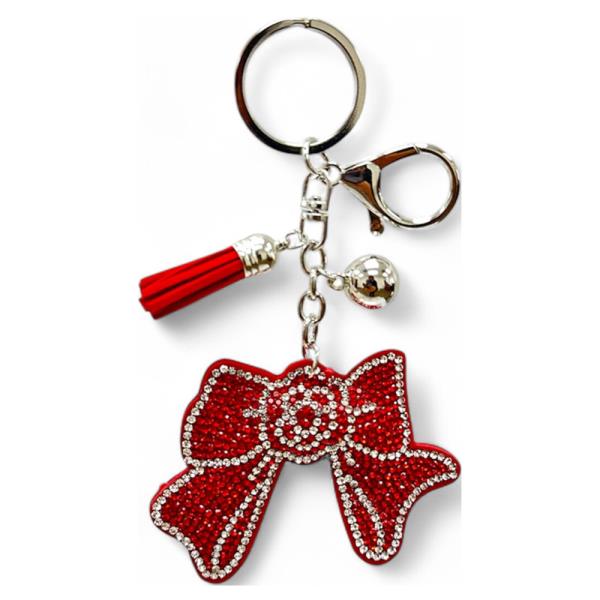 RHINESTONE ROSE BOW KEYCHAIN WITH TASSEL