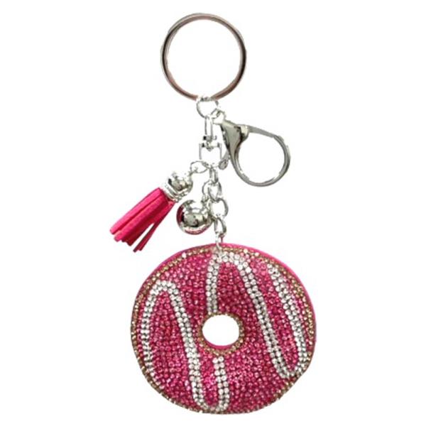 RHINESTONE DOUNUT KEYCHAIN WITH TASSEL