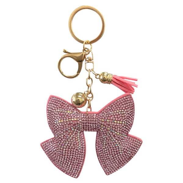 RHINESTONE BOW KEYCHAIN WITH TASSEL