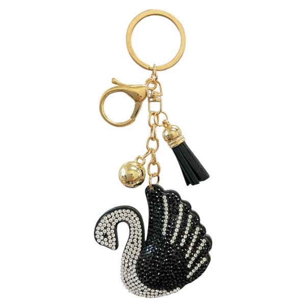 RHINESTONE SWAN KEYCHAIN WITH TASSEL