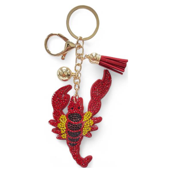 RHINESTONE LOBSTER KEYCHAIN WITH TASSEL
