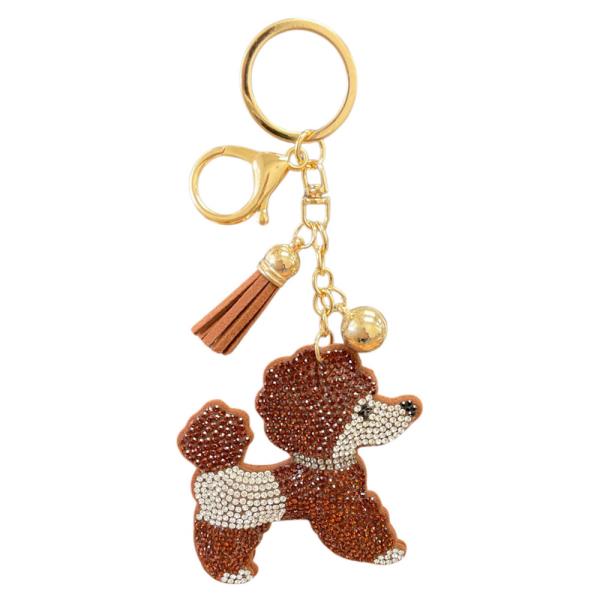 RHINESTONE POODLE DOG KEYCHAIN WITH TASSEL