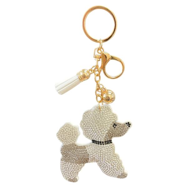 RHINESTONE POODLE DOG KEYCHAIN WITH TASSEL