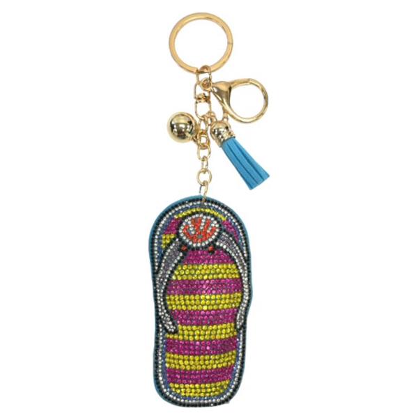 RHINESTONE SLIPPER KEYCHAIN WITH TASSEL