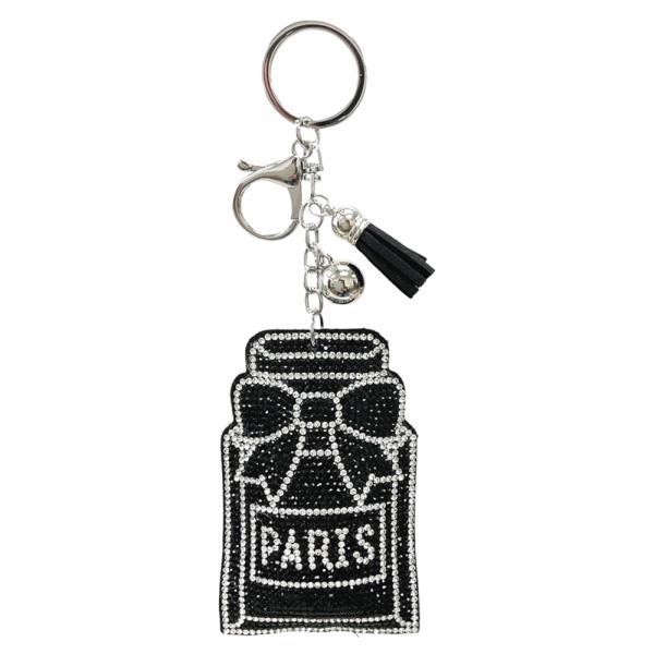 RHINESTONE PERFUME BOTTLE KEYCHAIN WITH TASSEL