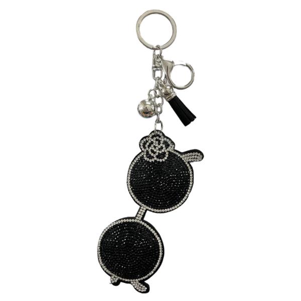RHINESTONE ROUND SUNGLASSES KEYCHAIN WITH TASSEL