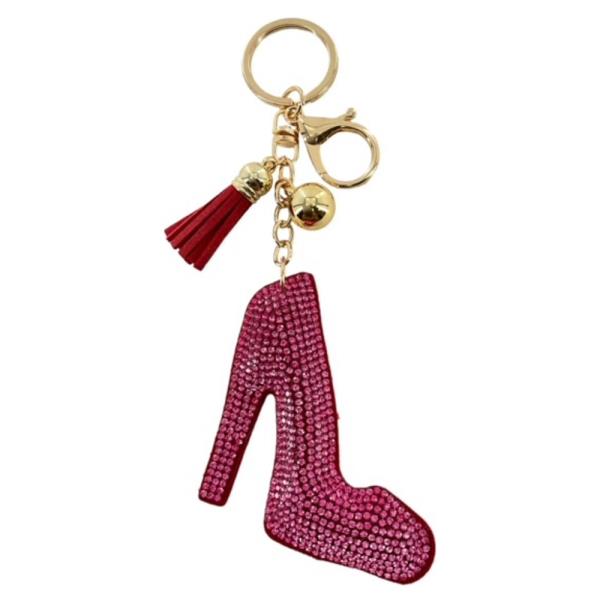 RHINESTONE HIGH HEEL KEYCHAIN WITH TASSEL