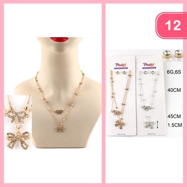 LAYERED BOW PENDANT NECKLACE (12 UNITS)
