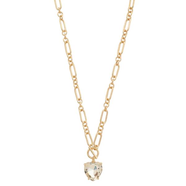 HEART CRYSTAL PENDANT TOGGLE CLASP METAL NECKLACE