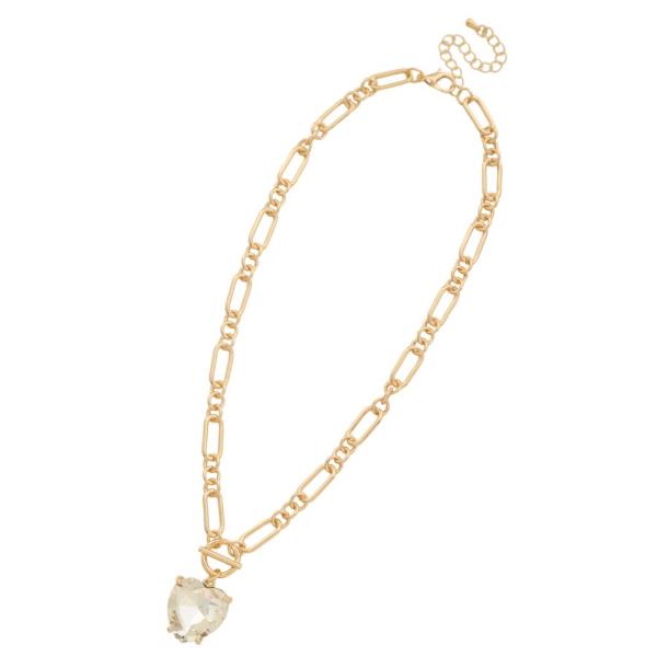 HEART CRYSTAL PENDANT TOGGLE CLASP METAL NECKLACE