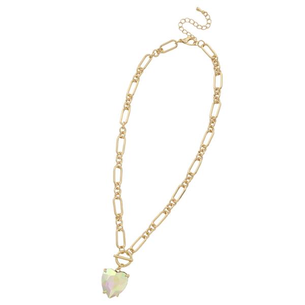 HEART CRYSTAL PENDANT TOGGLE CLASP METAL NECKLACE