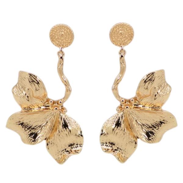 TEXTURED FLOWER METAL DANGLE EARRING