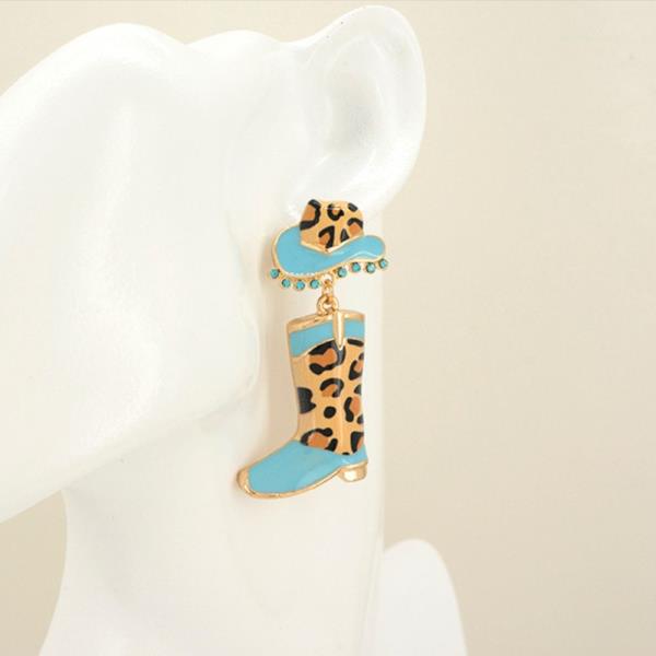 WESTERN BOOT ANIMAL PRINT DANGLE EARRING
