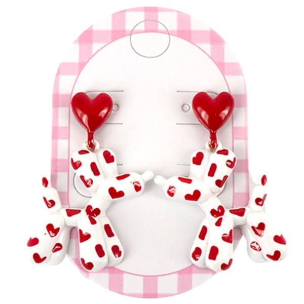 VALENTINES PUFFY DOG DANGLE EARRING