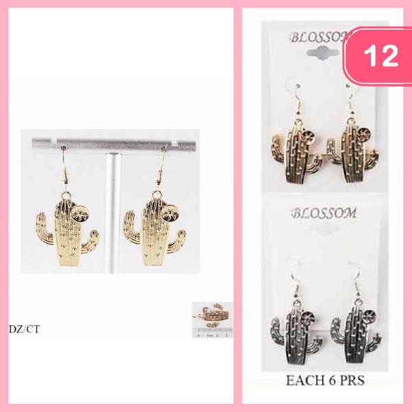 METAL CACTUS DANGLE EARRING (12 UNITS)