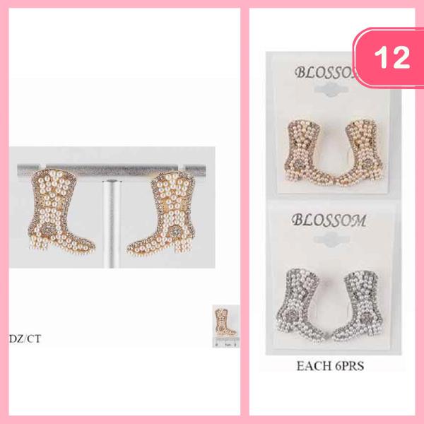 RHINESTONE PEARL BOOT EARRINGS (12 UNITS)