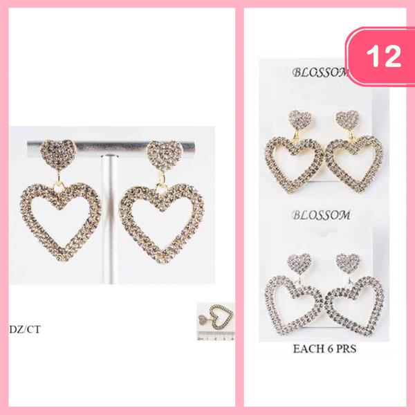 RHINESTONE HEART DANGLE EARRING (12 UNITS)