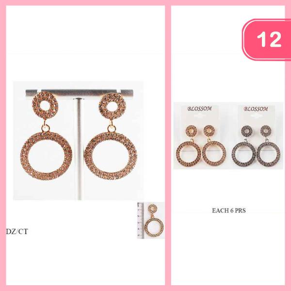 RHINESTONE ROUND DANGLE EARRING (12 UNITS)