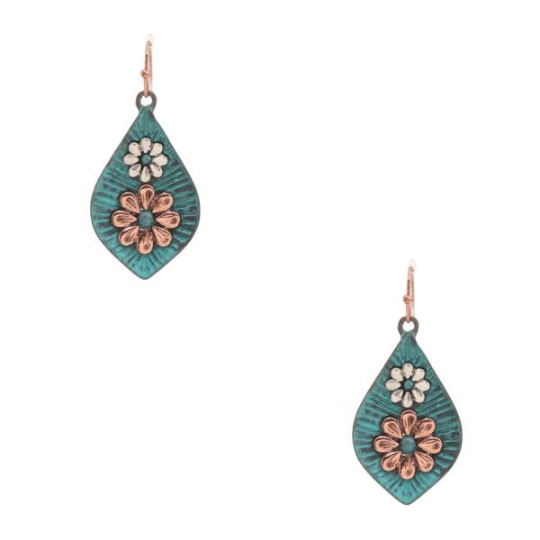 PATINA MULTI COLOR DOUBLE FLOWER DANGLE EARRING
