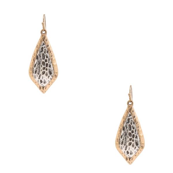 TEXTURED TWO TONE METAL DANGLE EARRING