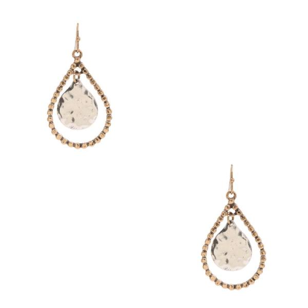 TWO TONE TEARDROP METAL DANGLE EARRING