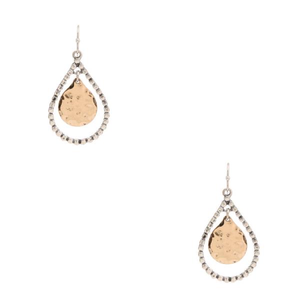 TWO TONE TEARDROP METAL DANGLE EARRING