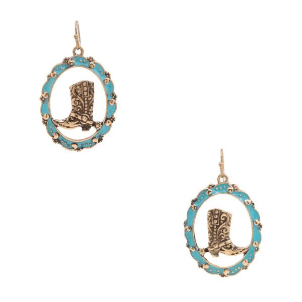 WESTERN COWBOY BOOT OVAL METAL EARRING
