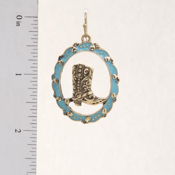 WESTERN COWBOY BOOT OVAL METAL EARRING
