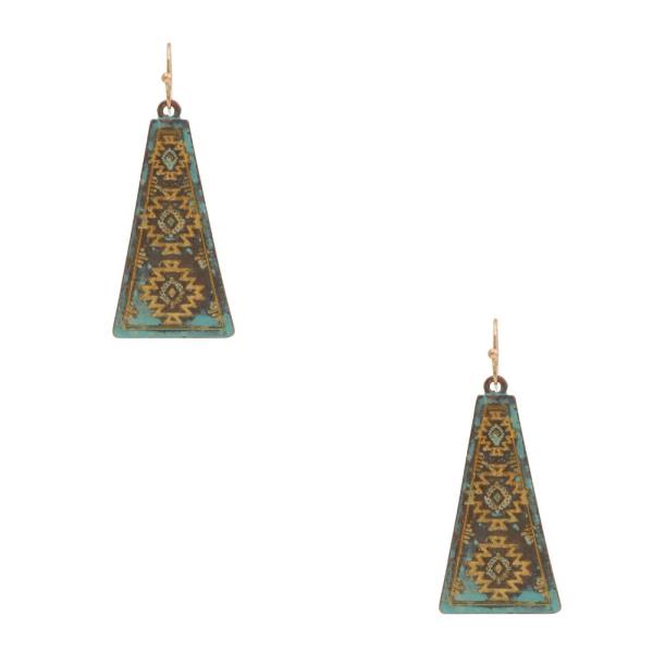 AZTEC PATTERN METAL DANGLE EARRING