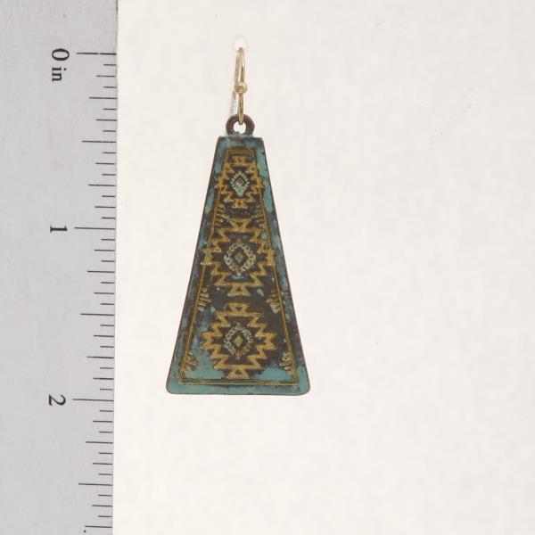 AZTEC PATTERN METAL DANGLE EARRING