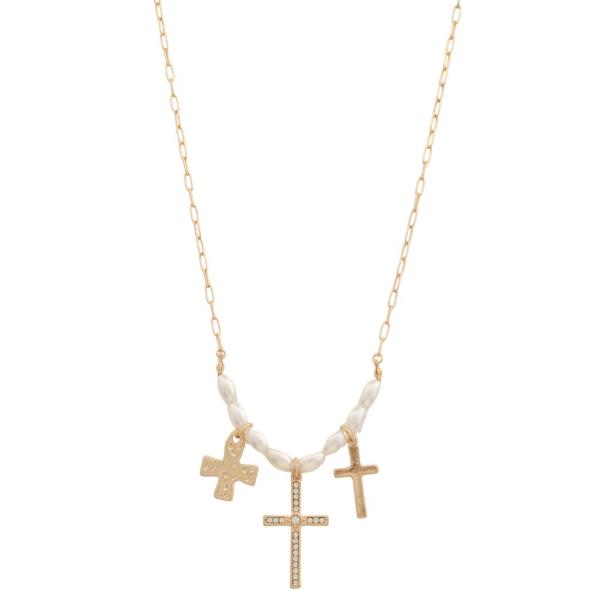 CROSS PEARL BEAD  NECKLACE