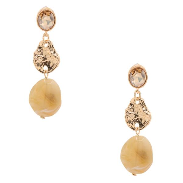 CRYSTAL HAMMERED METAL BEAD LINK DANGLE EARRING