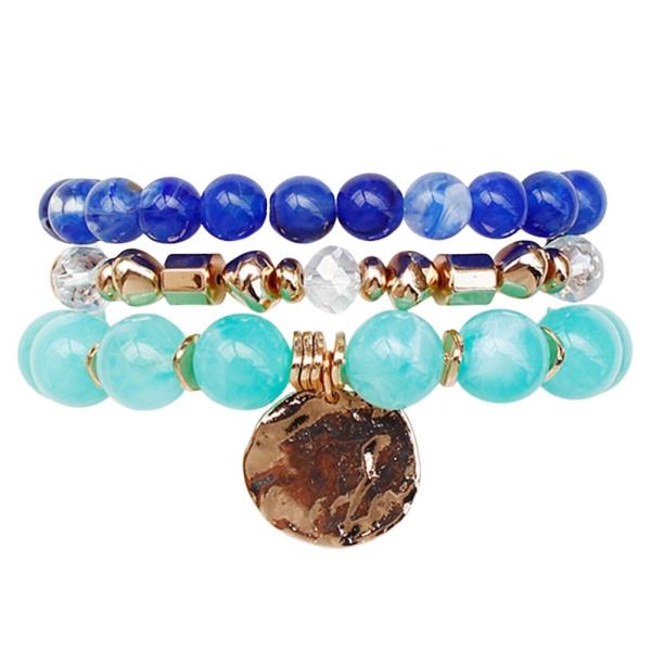 COIN CHARM MIXED BEAD BRACELET SET