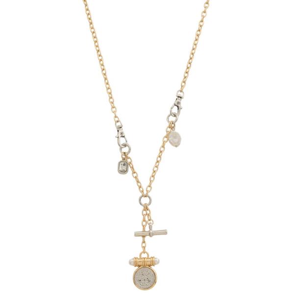 TWO TONE PEARL BEAD METAL NECKLACE